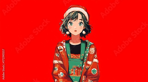 anime girl animation with Christmas theme