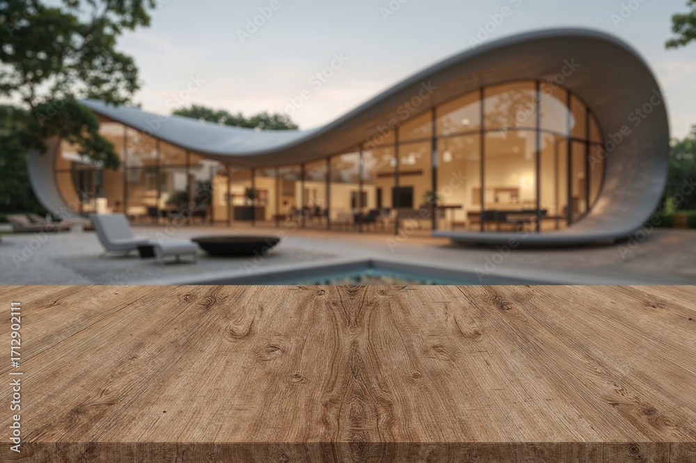 Fototapeta premium Detailed close-up of a modern architectural facade on a wooden backdrop