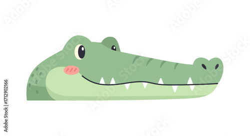 Cartoon crocodile head, friendly expression, simple design, light green color.