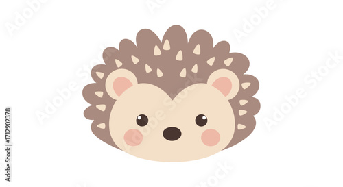A cute cartoon hedgehog head with pink cheeks and a beige face on a white background.