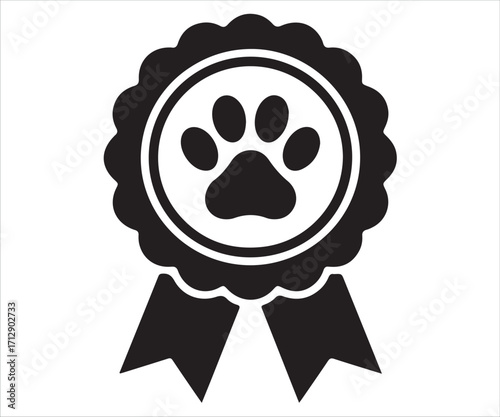 Black silhouette of medal with paw print vector icon isolated on white background