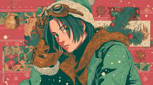 male anime animation with a Christmas theme