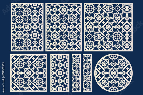 Laser cut panel vector set assorted multi-format with arabesque and geometric lattice motifs for decorative screens