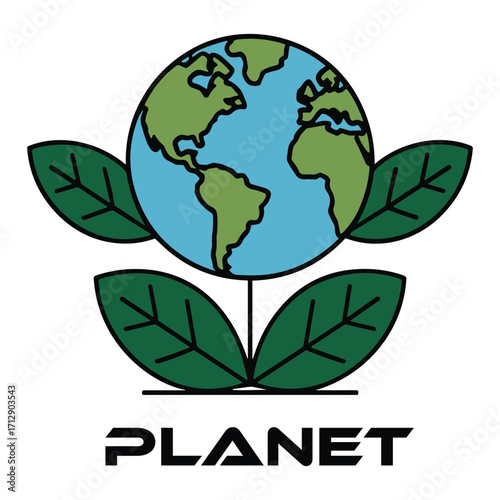 Planet Earth Vector Illustration with Leaves Environmental Awareness Graphic Design