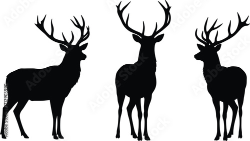 Deer silhouettes, stag illustration, wild animal vector, antler design, wildlife artwork, forest clipart, printable graphic, hunting theme, nature element, digital art