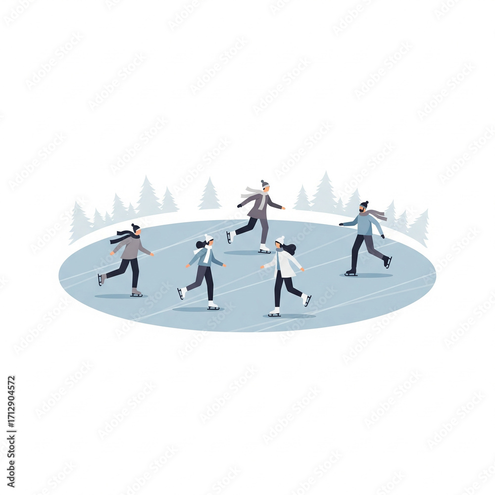 Obraz premium Minimalist flat-vector depiction of friends ice skating 