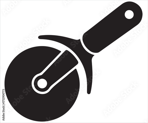 Black silhouette of pizza cutter wheel vector icon isolated on white background