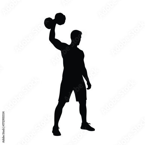 A muscular man lifting dumbbells in a dynamic pose silhouette