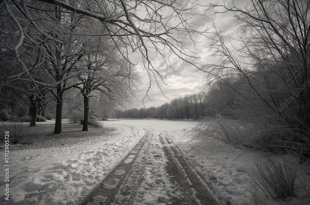 Obraz premium Winter scene of a park in monochrome