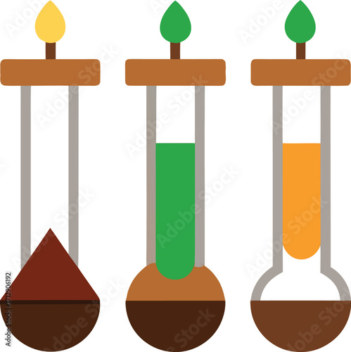 Plant Growth Stages in Test Tubes Illustration on white background