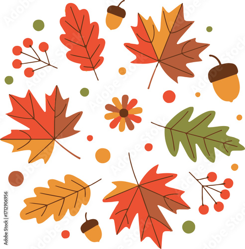 fall foliage vector illustration with autumn leaves acorns berries and harvest pattern background design element