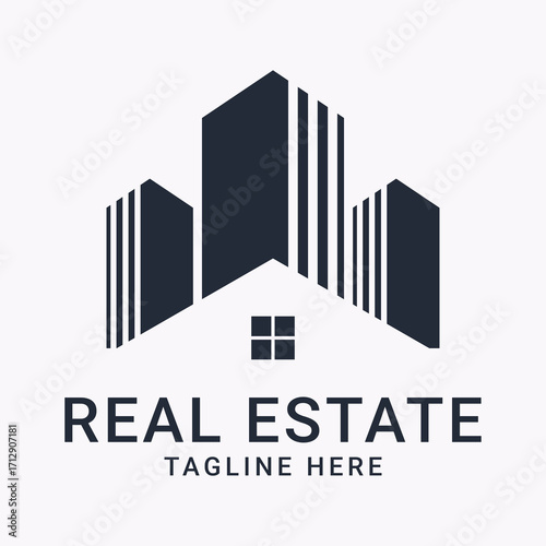 Modern Real Estate Building Logo Design – Vector Icon | Creative Architecture and Real Estate Company Logo Vector | Clean Corporate Building Logo Template | Professional Real Estate Agency Building