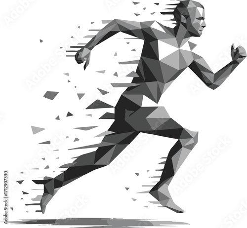modern geometric vector of dynamic runner composed of polygon shapes for sports and fitness themes