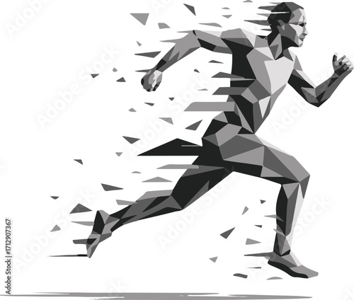stylized polygonal silhouette of a runner in motion illustrating speed energy and active lifestyle