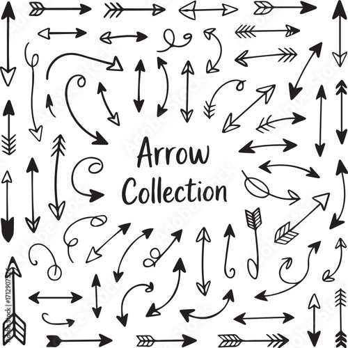 set of 50 doodle arrow designs hand drawn vector elements for directional cues icons symbols and infographic layouts

