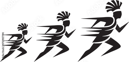 Abstract Minimalist Figures in Black and White Stylized Vector Design with Geometric Shapes and Dynamic Motion
