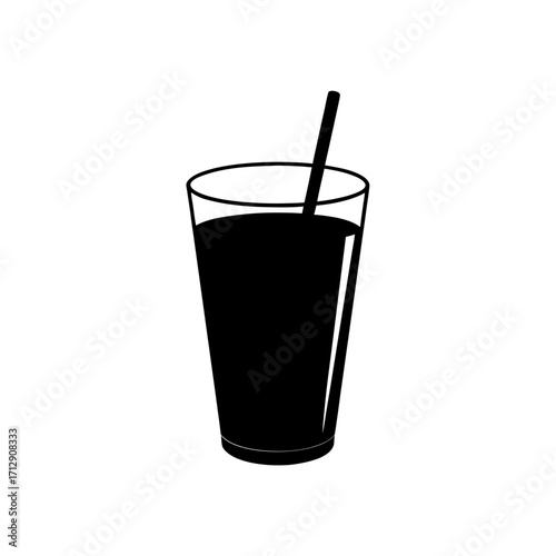 Glass with straw black drink on transparent background