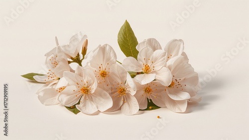 Isolated white jasmine blossoms against a plain white backdrop