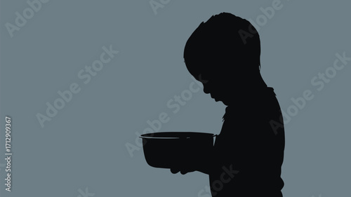 Vulnerable child holding empty bowl in silhouette evokes empathy and urgent need for social change today