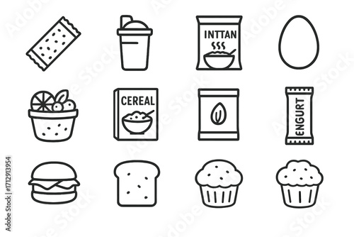 Vector tube icon fruit bar egg granola box protein icons energy collection