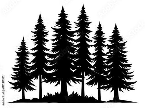 pine trees  simple   silhouette vector,winter pine trees black icon set