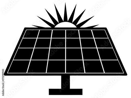 power solar panel energy with sunlight   black silhouette vector