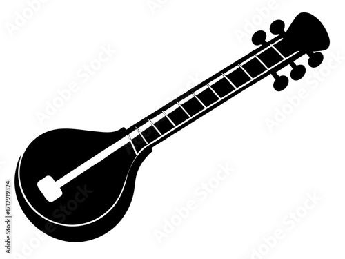 sitar black silhouette vector,musical instrumentsicon