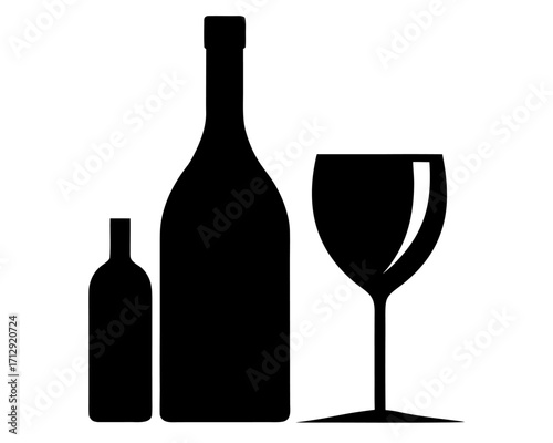 Wine Bottle and Glass simple   silhouette vector