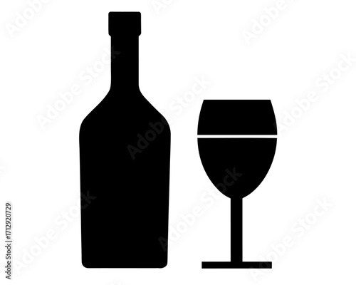 Wine Bottle and Glass simple   silhouette vector