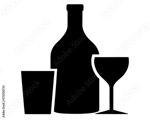 Wine Bottle and Glass simple   silhouette vector