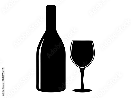 Wine Bottle and Glass simple   silhouette vector