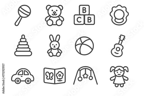Baby sensory gym rattle vector toy car building teething icon bear icons