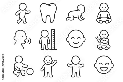 Up baby milestone first icons playing sitting vector chart steps icon standing