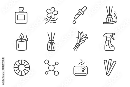 Strip diffuser vector bar molecule icon trail wheel collection spray fragrance