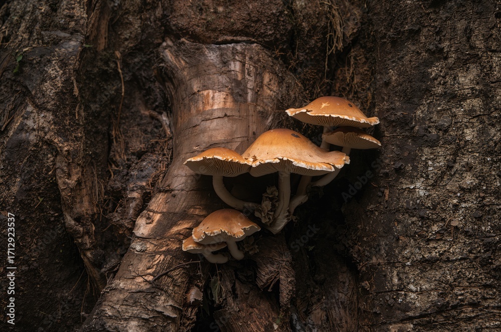 Fototapeta premium Close-up of fungi sprouting from decaying palm tree bases