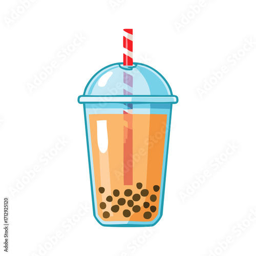 Vector illustration of bubble tea in a plastic cup with straw, popular Asian drink for menu and cafe design.