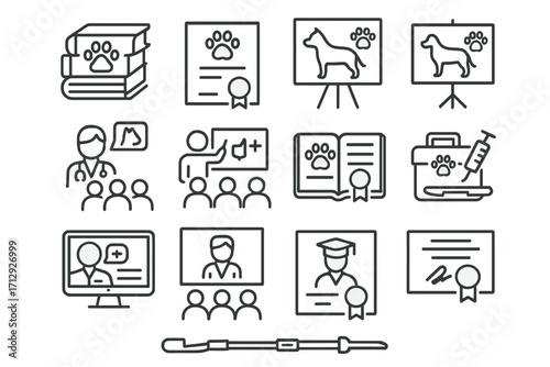 Vector icon education books tools chart badge vet diploma seminar pet