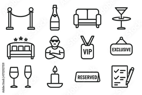 Exclusive vector sign reserved vip lounge cocktail icon bottle badge guest nightclub