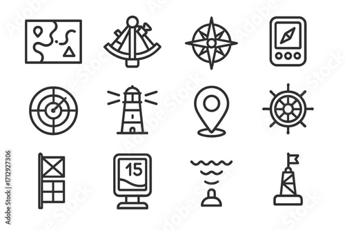Navigation gps icons ship sextant chart sonar icon marine map buoy vector