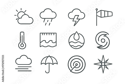 Marine cloud icons sun weather wave compass icon vector wind clouds meter