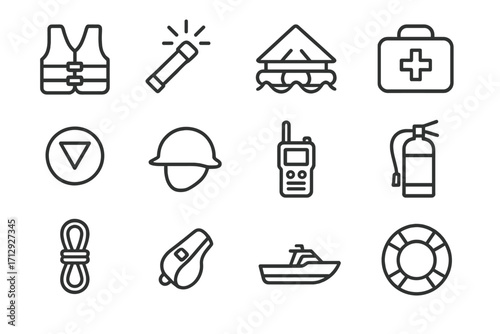 Aid safety marine jacket raft rescue vector life extinguisher kit icon icons