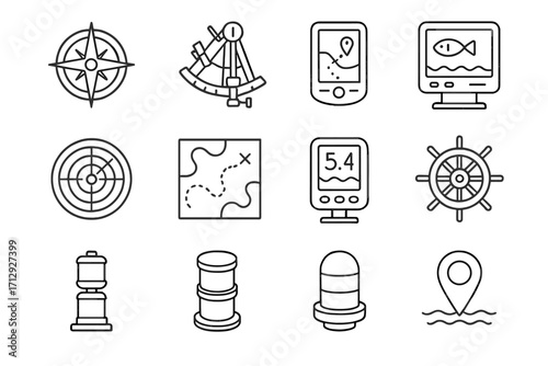Radar vector nautical chart map finder navigation icons icon marine rose