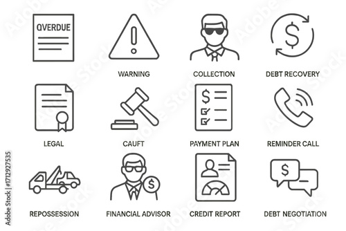 Default loan icon advisor debt truck vector reminder recovery legal collection icons