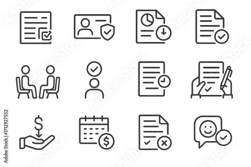 Loan icon submission interview waiting vector verification id process form closure icons
