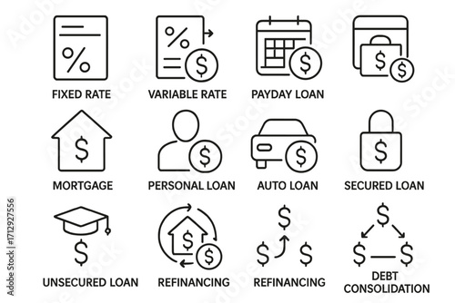 Consolidation icon secured student options loan vector auto refinancing variable icons debt