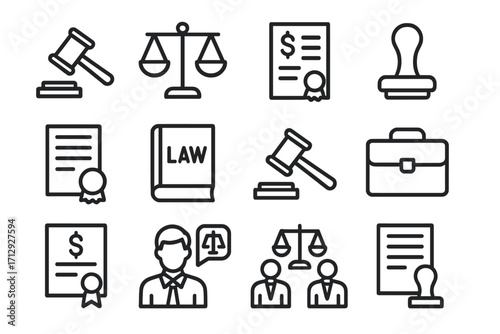 Vector icons legal briefcase icon stamp document law grid court lawyer advice