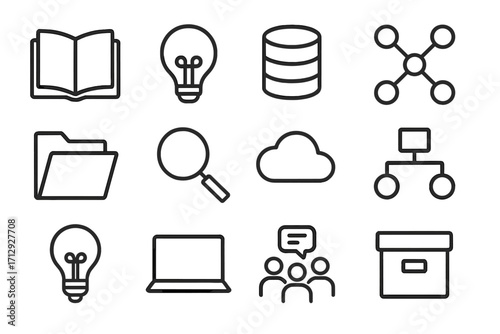 Document icon magnifying bulb box glass knowledge team icons vector management flowchart