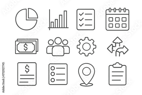Icons budget clipboard pie allocation money resource bar checklist icon team vector