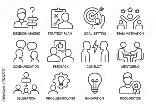 Leadership team mentoring grid icon problem vector conflict innovation solving resolution delegation