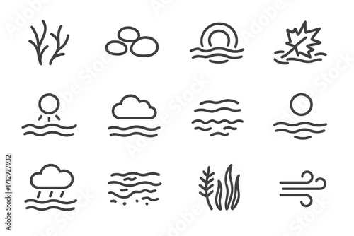 Leaf lines mud environment reflection icon cloud water vector rain pebbles lake